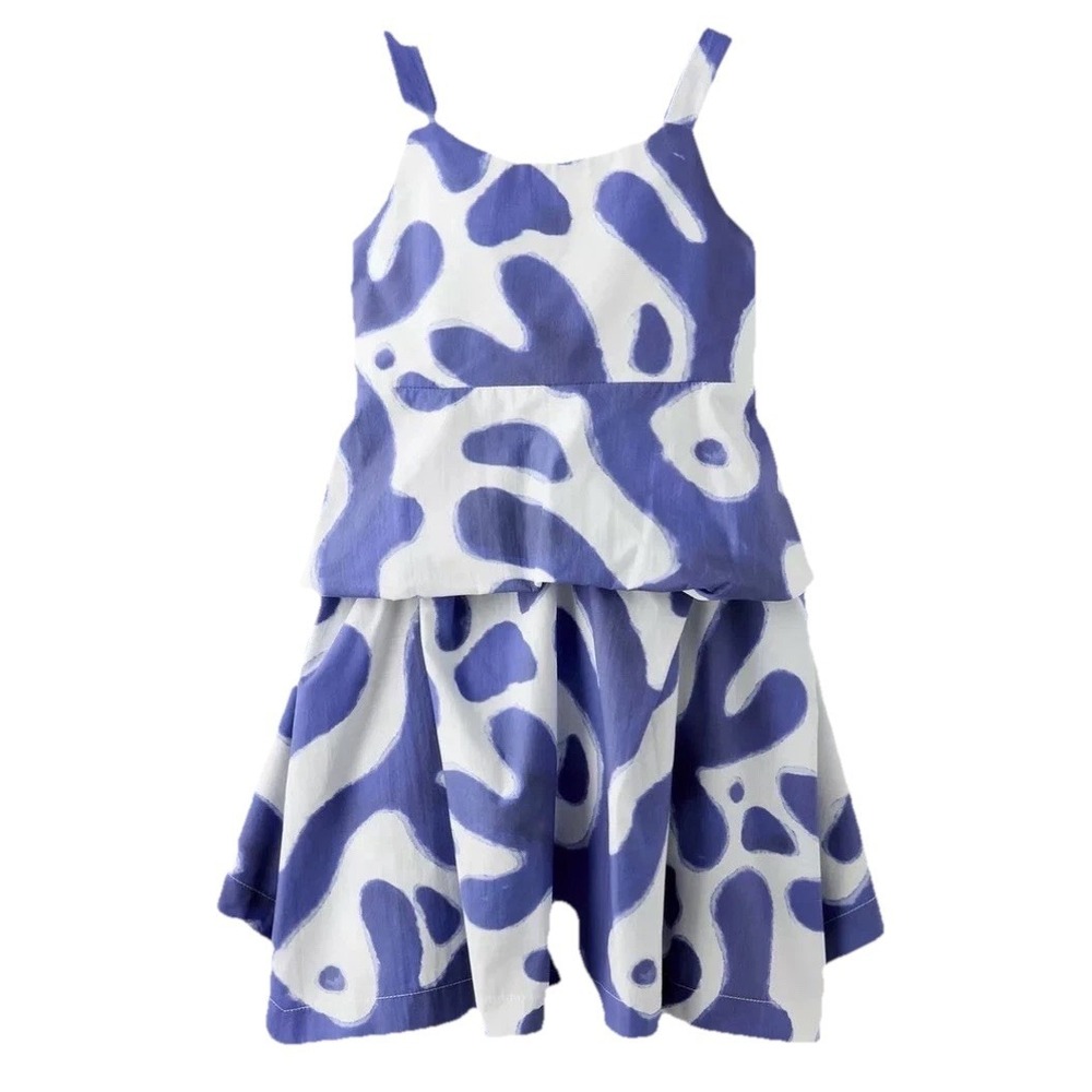 NWT Zara Kids Girls Dress Blue White Print Tiered‎ Cotton Ruffle Size 6 Years